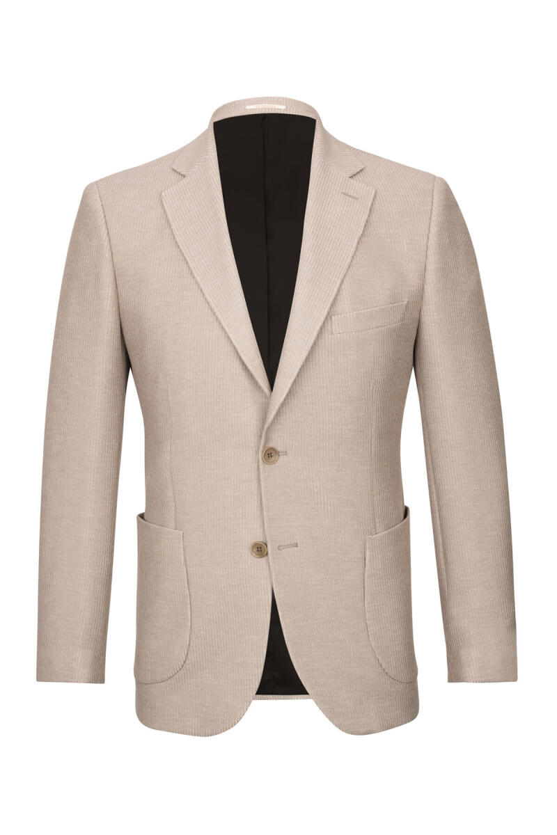 Bej Slim Fit Mono Yaka Klasik Ceket