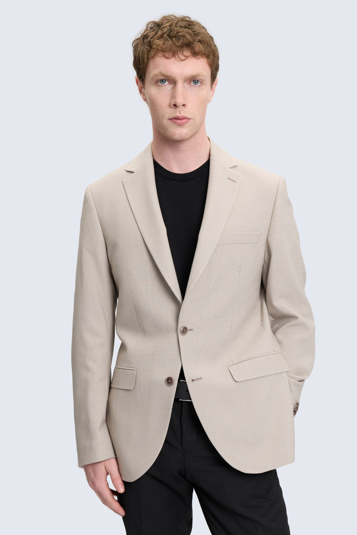Bej Slim Fit Mono Yaka Klasik Ceket - 1