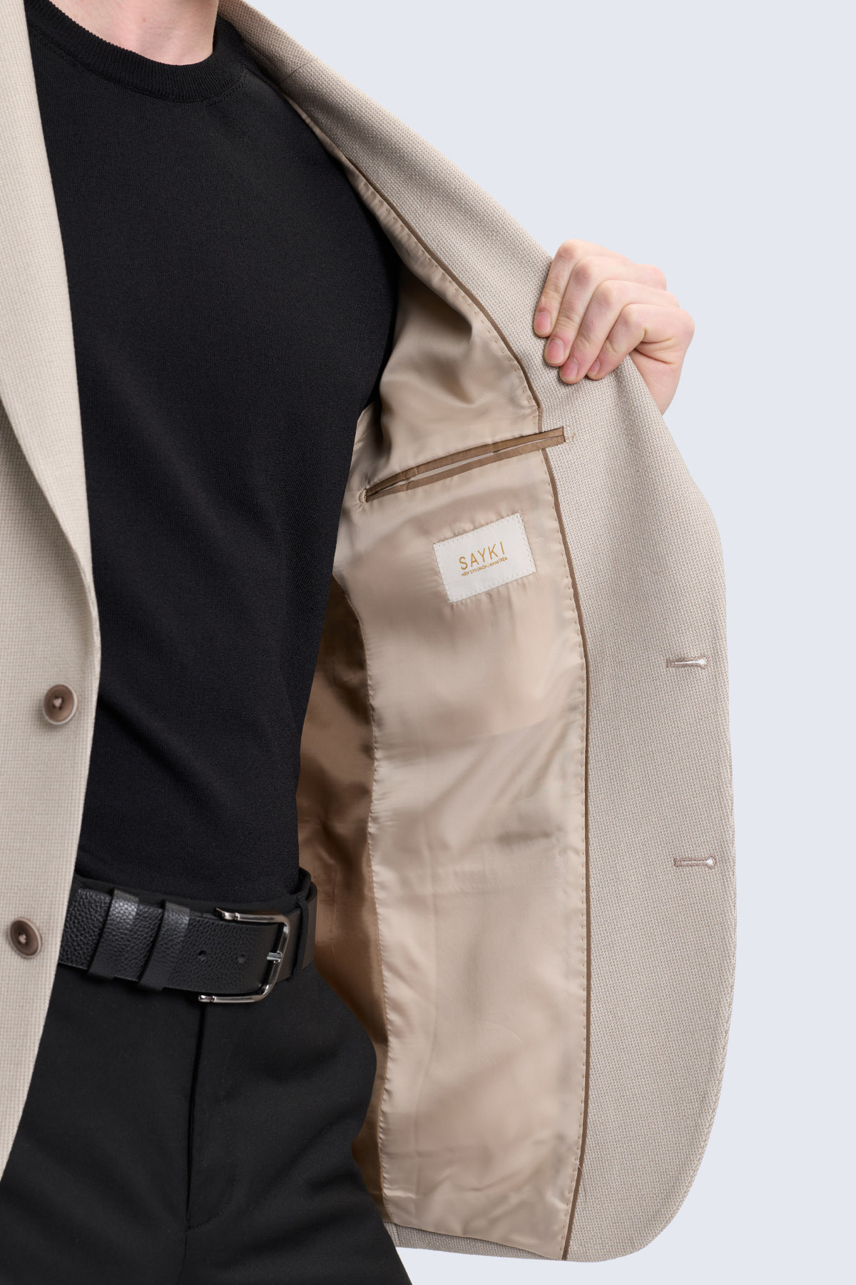 Bej Slim Fit Mono Yaka Klasik Ceket - 5