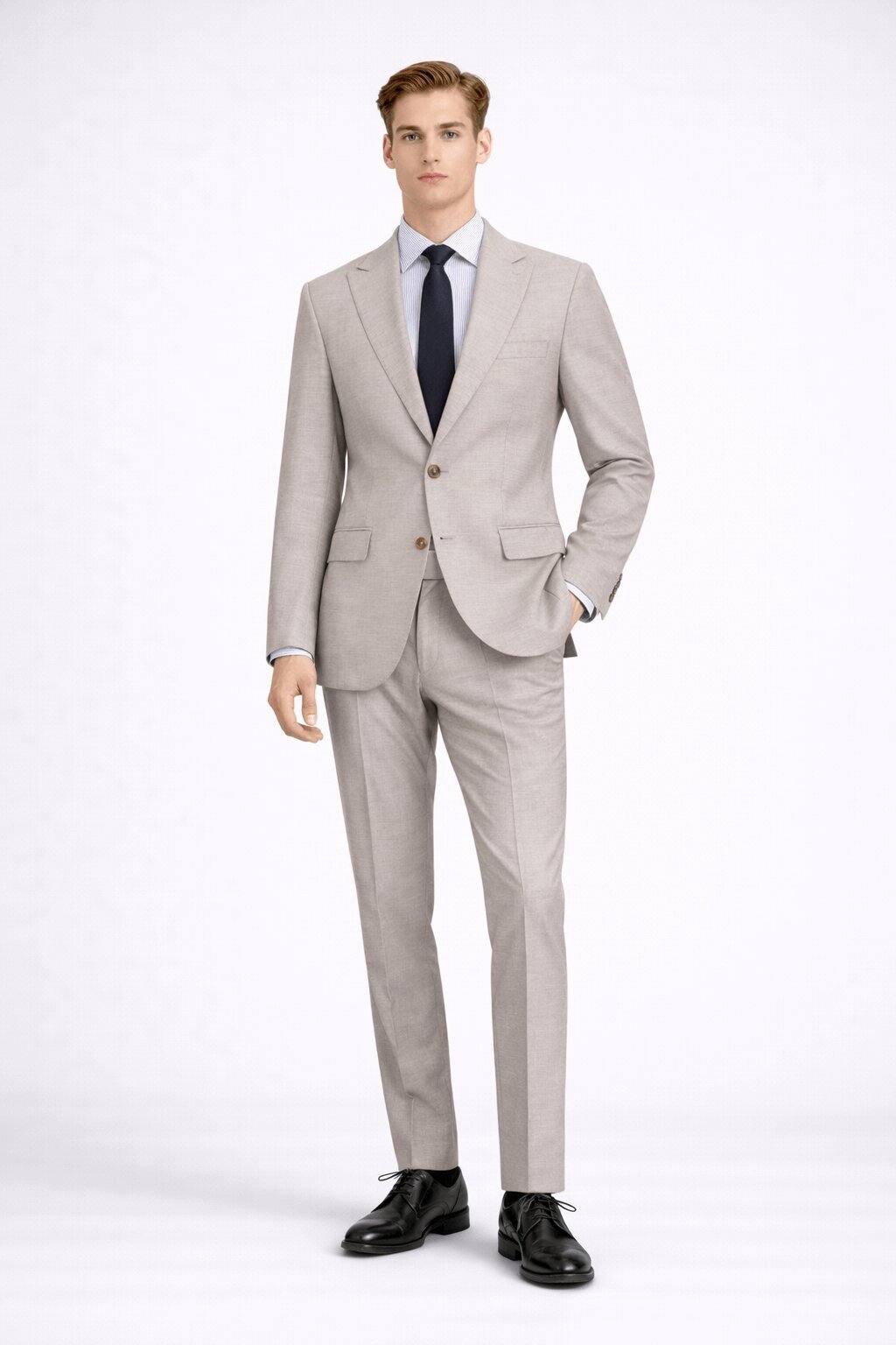 Bej Slim Fit Sivri Yaka Takım Elbise - 1