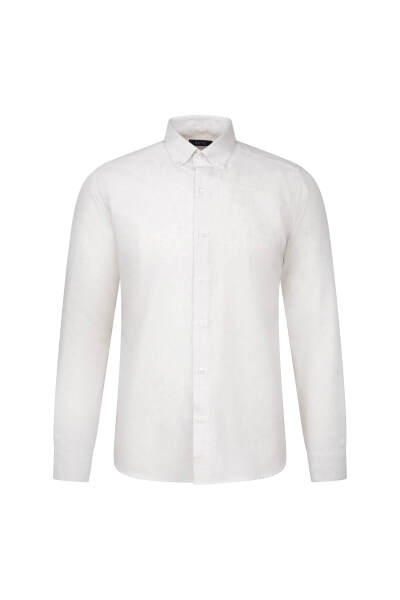 Bej Slim Fit Uzun Kol Düğmeli Yaka Pamuklu Flanel Gömlek 