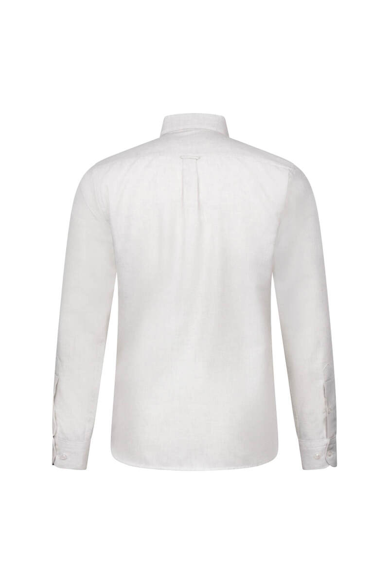 Bej Slim Fit Uzun Kol Düğmeli Yaka Pamuklu Flanel Gömlek - Hatem Saykı (1)