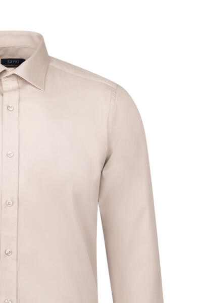 Bej Slim Fit Uzun Kollu 100% Pamuk Casual Flanel Gömlek - 3