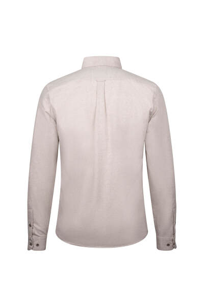 Bej Slim Fit Uzun Kollu Düğmeli Yaka Pamuklu Gömlek - 2