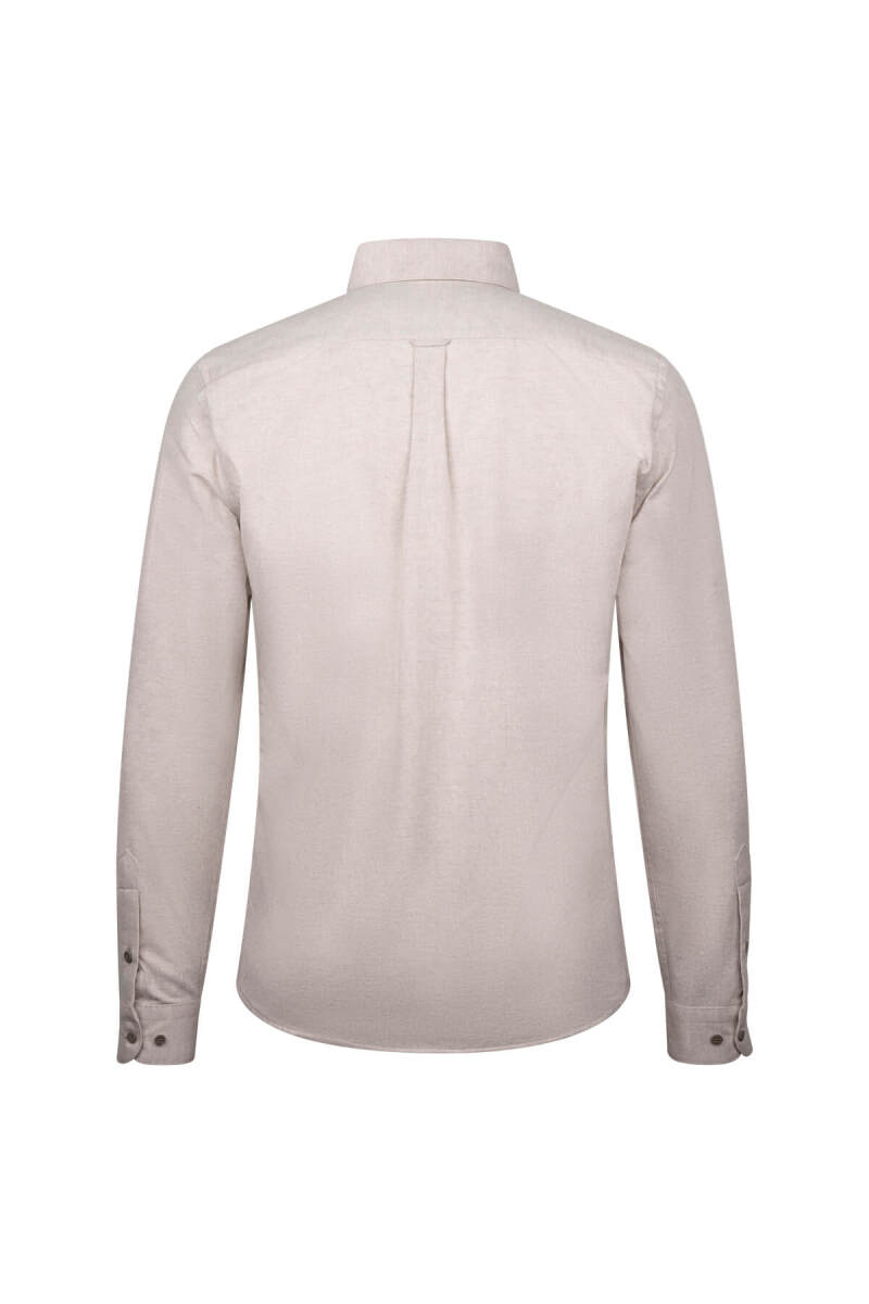 Bej Slim Fit Uzun Kollu Düğmeli Yaka Pamuklu Gömlek - HTML (1)