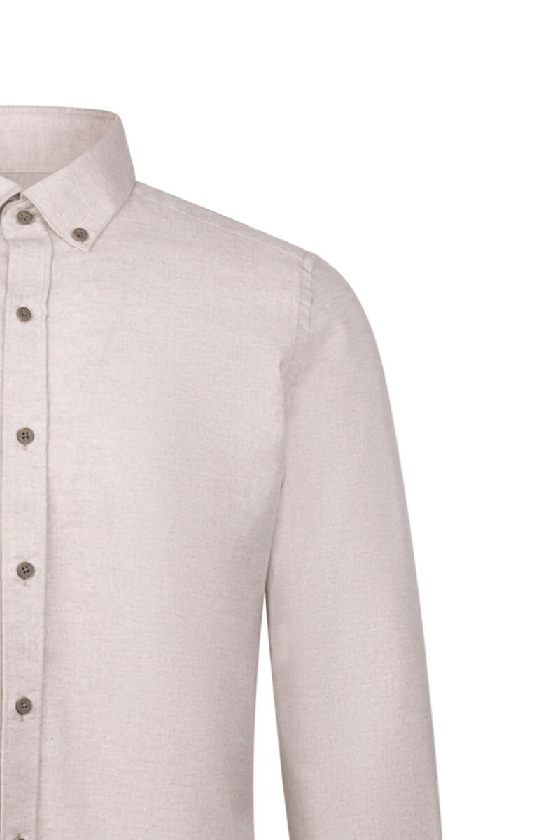 Bej Slim Fit Uzun Kollu Düğmeli Yaka Pamuklu Gömlek - HTML (1)