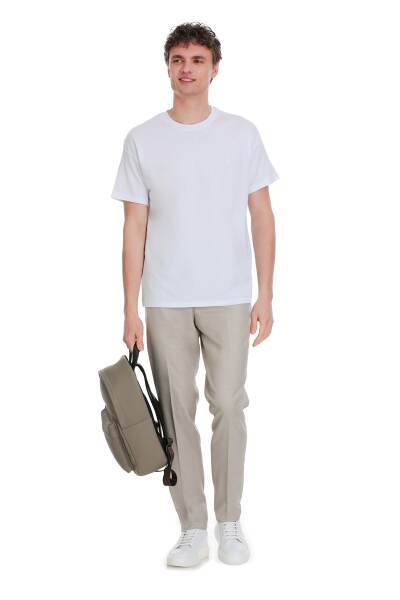 Bej Slim Fit Yandan Cepli Kumaş Pantolon - 2