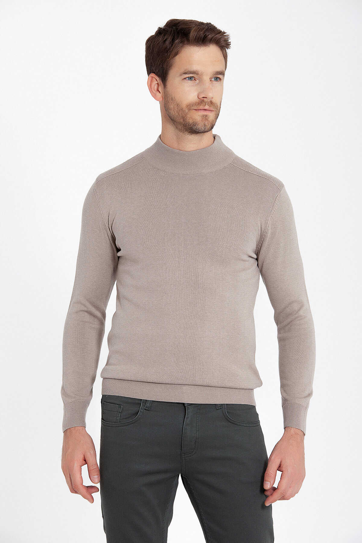 Gri Regular Fit Yarım Balıkçı Yaka Pamuklu Triko Kazak - 15