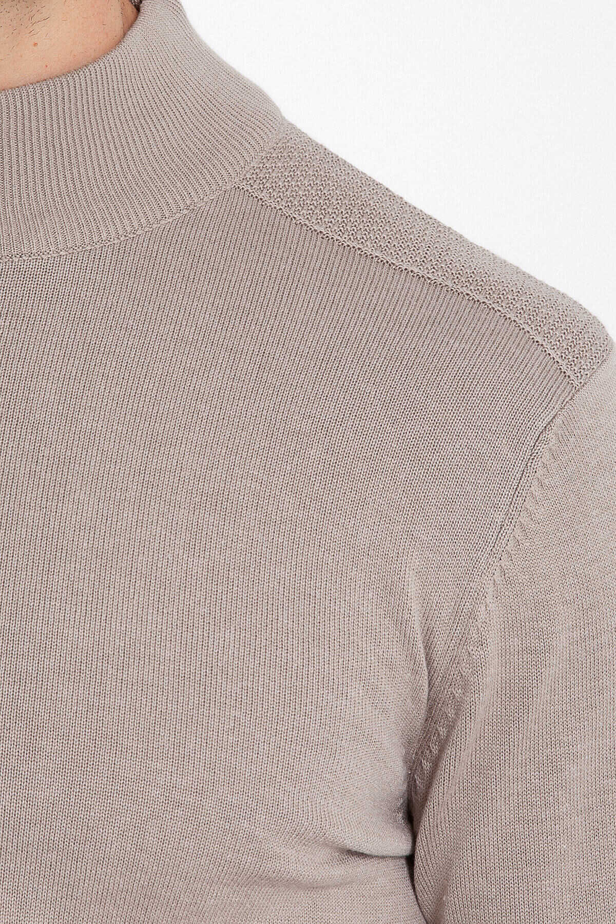 Gri Regular Fit Yarım Balıkçı Yaka Pamuklu Triko Kazak - 7