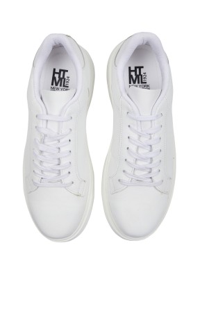 Beyaz BABEL Casual Bağcıklı Deri Sneaker - Thumbnail