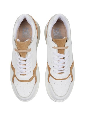 Beyaz Casual Bağcıklı Deri Sneaker - Thumbnail
