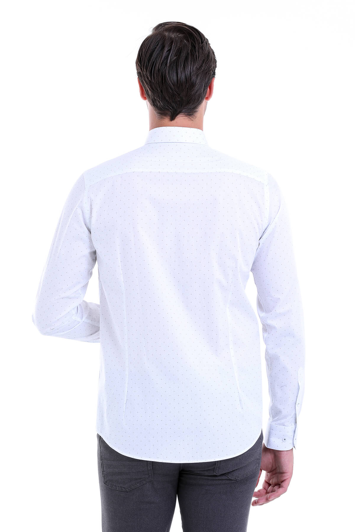 Gri Comfort Fit Baskılı 100% Pamuk Slim Yaka Uzun Kollu Casual Gömlek