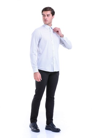 Siyah Comfort Fit Baskılı 100% Pamuk Slim Yaka Uzun Kollu Casual Gömlek - Thumbnail