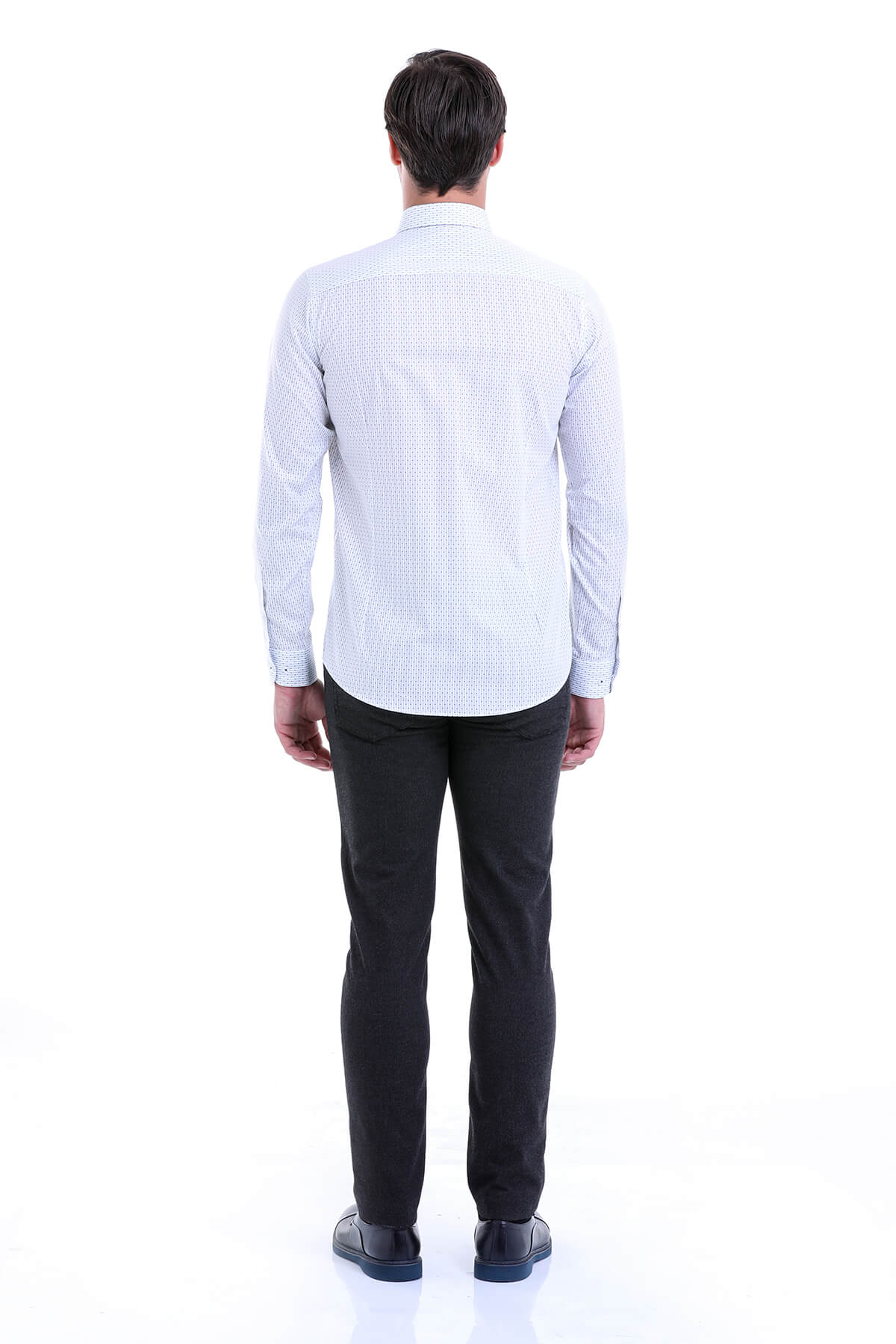 Siyah Comfort Fit Baskılı 100% Pamuk Slim Yaka Uzun Kollu Casual Gömlek