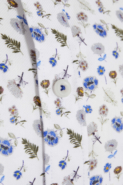 Beyaz Slim Fit Baskılı 100% Pamuk Düğmeli Yaka Uzun Kollu Casual Gömlek - 3