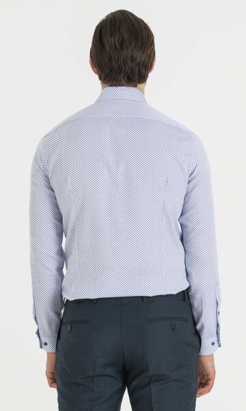 Beyaz Baskılı Slim Fit Gömlek - Thumbnail