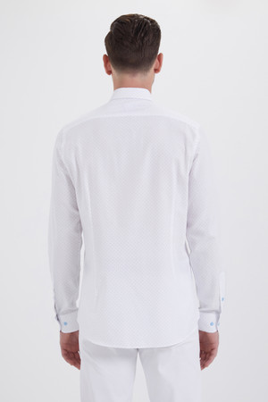 Beyaz Baskılı Slim Fit Gömlek - Thumbnail