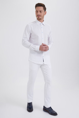 Beyaz Baskılı Slim Fit Gömlek - Thumbnail