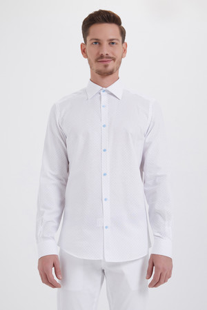Beyaz Baskılı Slim Fit Gömlek