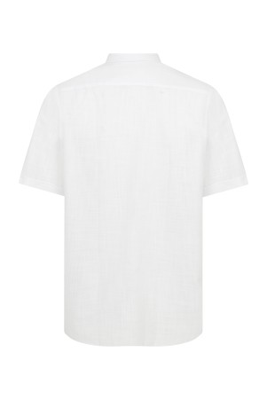 Beyaz Klasik Fit Düz 100% Pamuk Kısa Kol Klasik Gömlek - Thumbnail