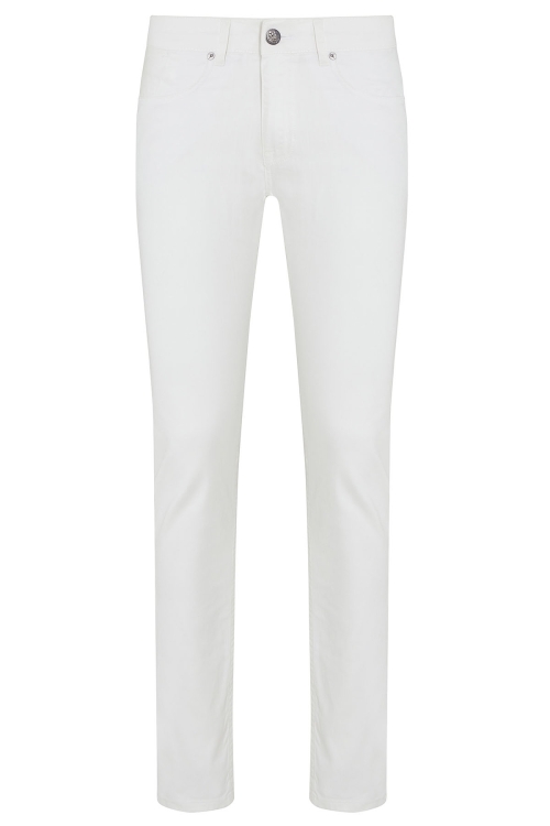 HTML - Beyaz Slim Fit Düz Pamuklu 5 Cep Kot Pantolon
