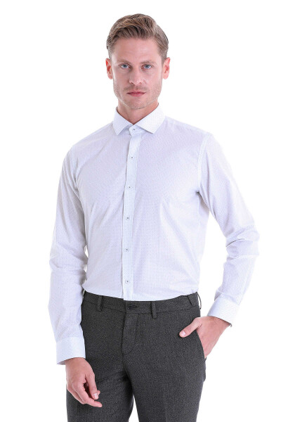 Gri Comfort Fit Baskılı 100% Pamuk Açık İtalyan Yaka Uzun Kollu Casual Gömlek 