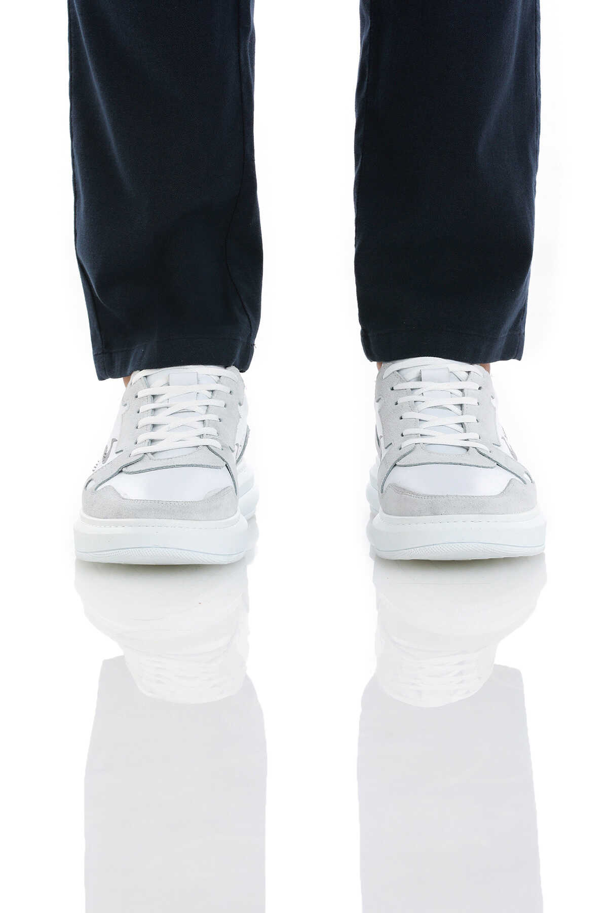 Beyaz Casual Bağcıklı Deri Sneakers - 1