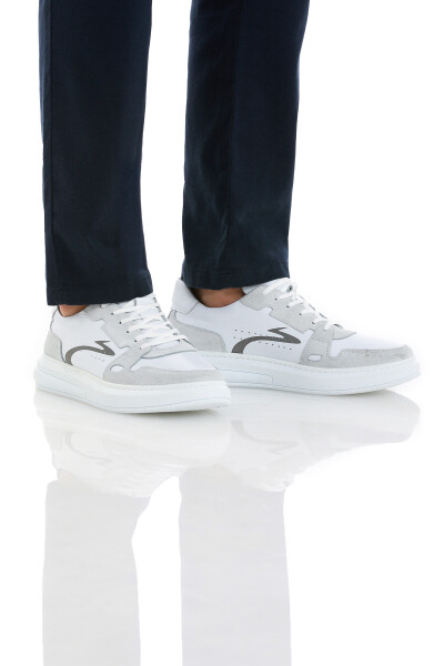 Beyaz Casual Bağcıklı Deri Sneakers - 3