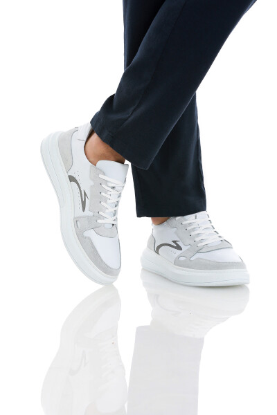 Beyaz Casual Bağcıklı Deri Sneakers - 4