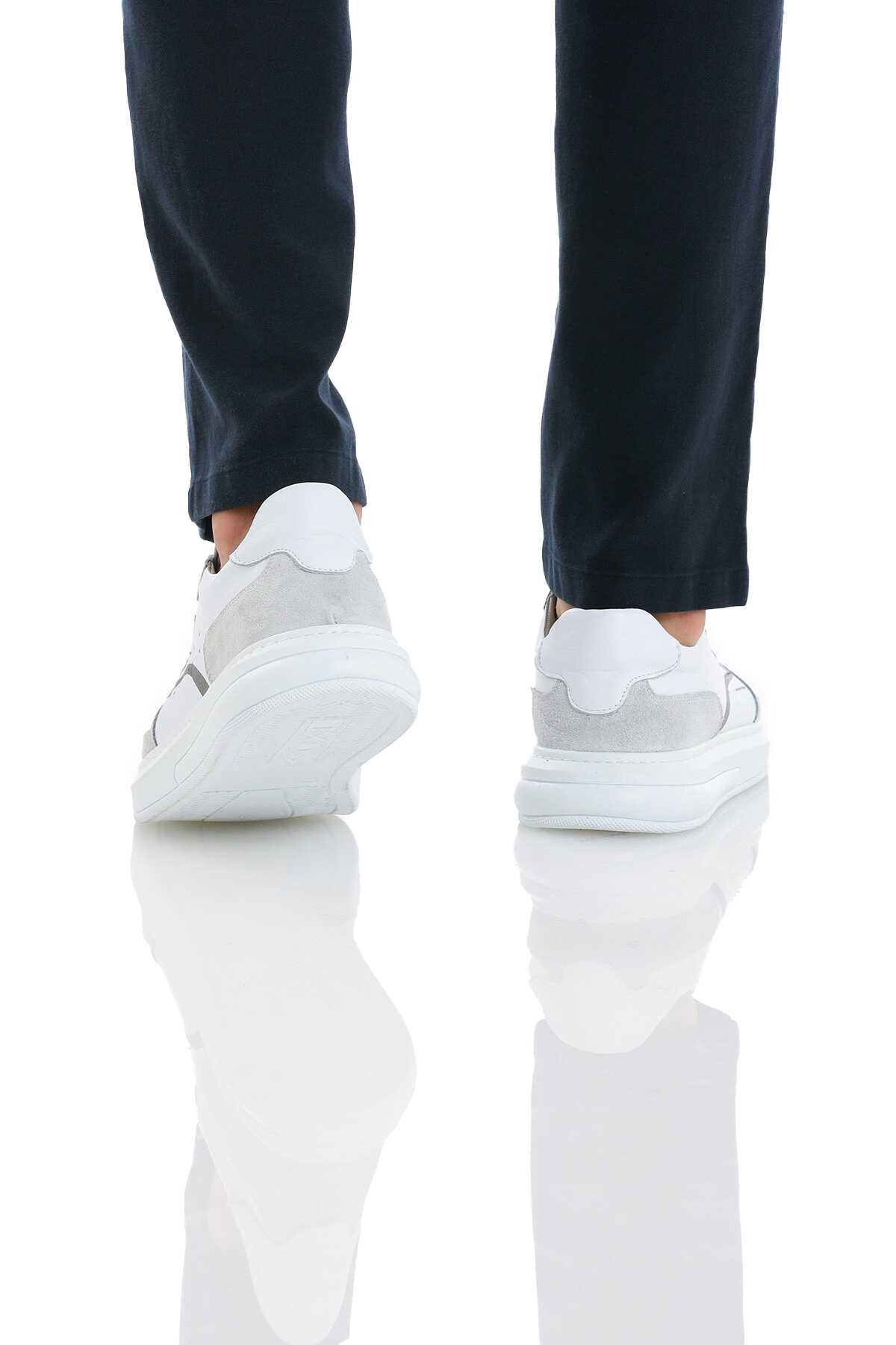 Beyaz Casual Bağcıklı Deri Sneakers - 5