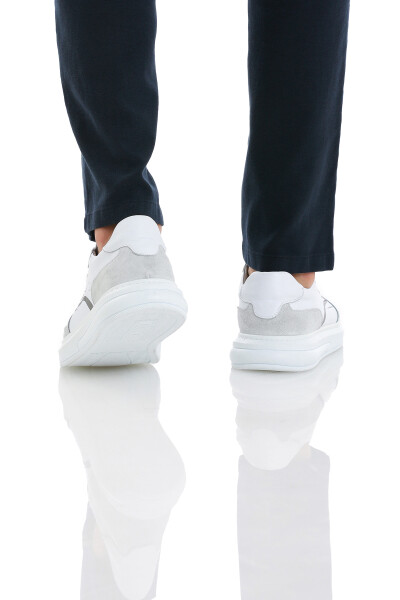Beyaz Casual Bağcıklı Deri Sneakers - 5