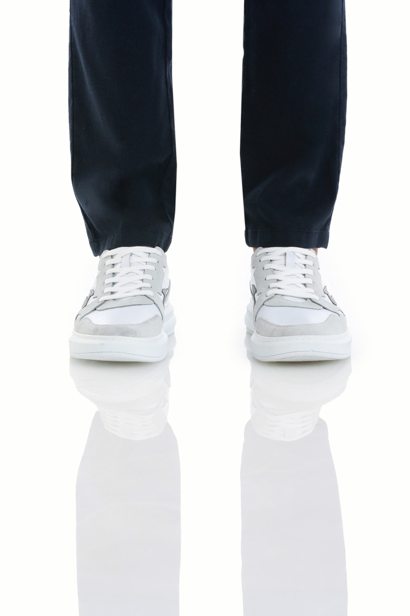 Beyaz Casual Bağcıklı Deri Sneakers - HTML