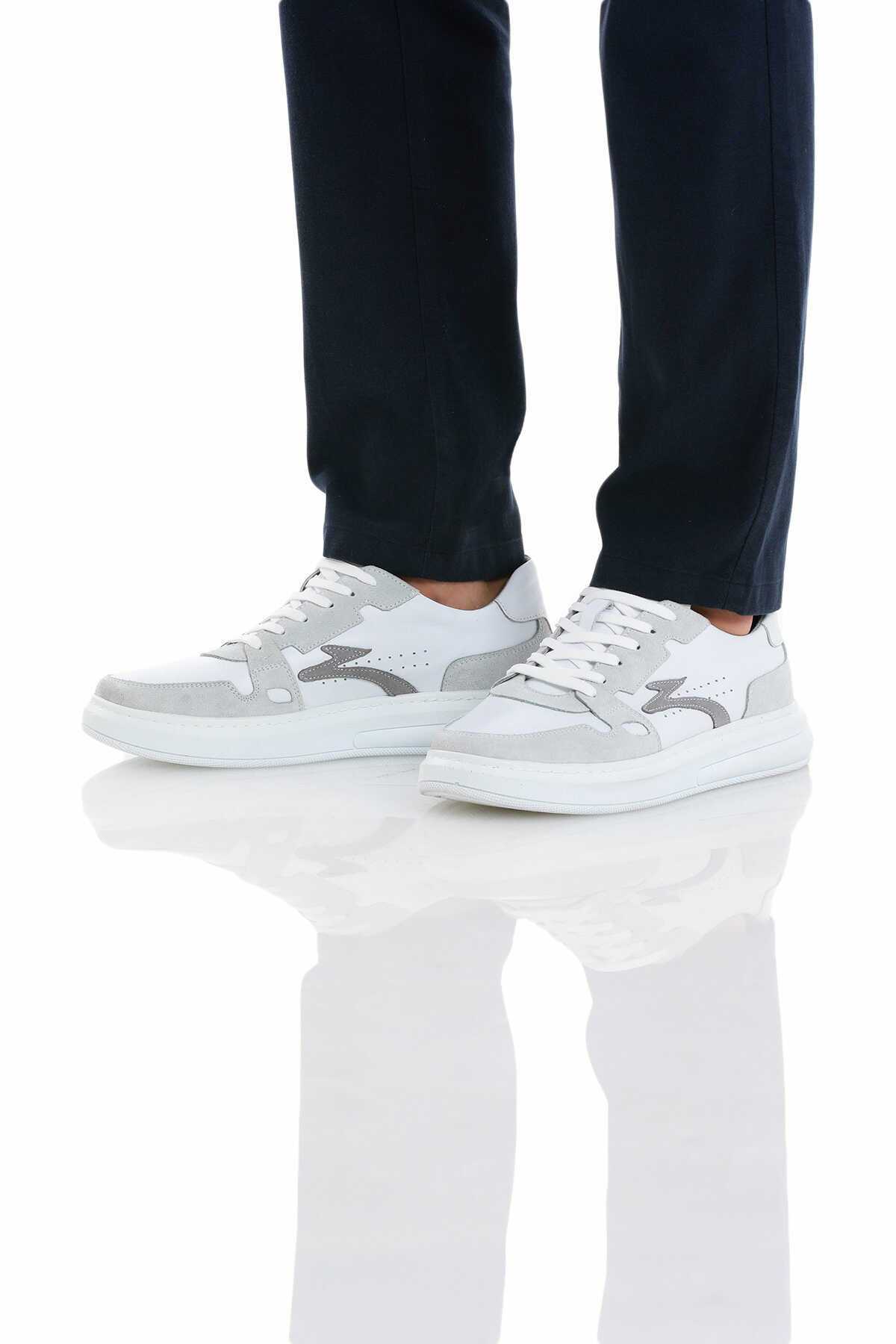 Beyaz Casual Bağcıklı Deri Sneakers - 2