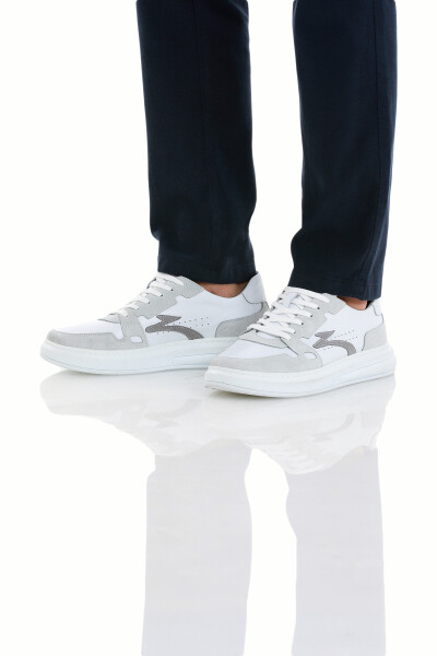 Beyaz Casual Bağcıklı Deri Sneakers - 2