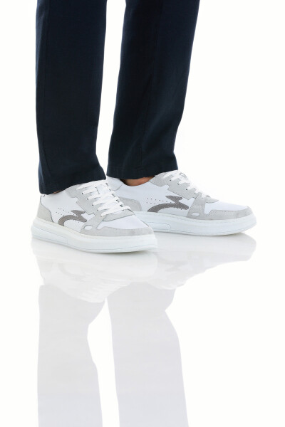 Beyaz Casual Bağcıklı Deri Sneakers - 3