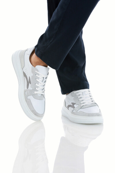 Beyaz Casual Bağcıklı Deri Sneakers - 4