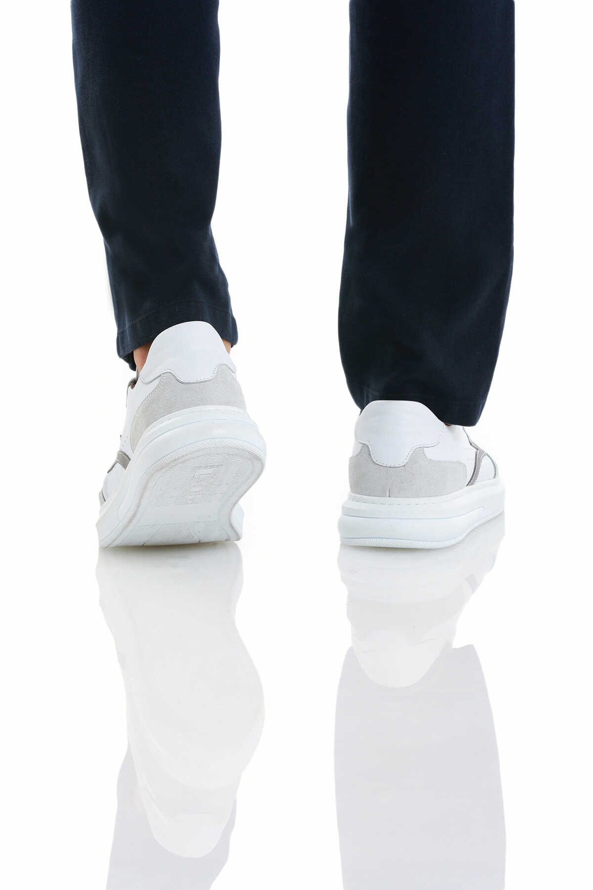 Beyaz Casual Bağcıklı Deri Sneakers - 5