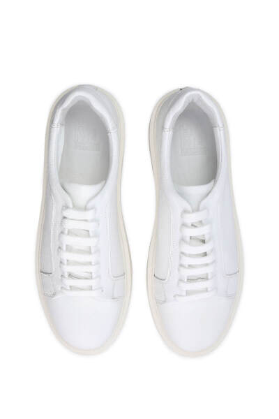 Beyaz Casual Bağcıklı Deri Sneakers - 4