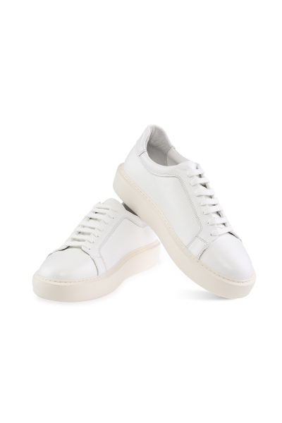 Beyaz Casual Bağcıklı Deri Sneakers - 3