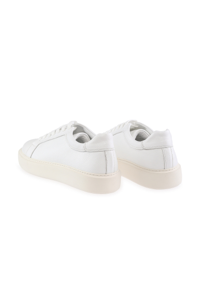 Beyaz Casual Bağcıklı Deri Sneakers - 5