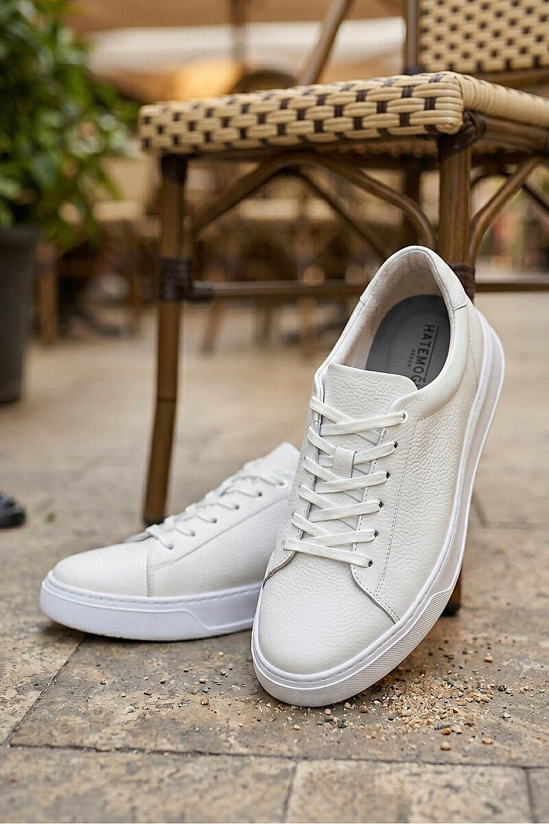 Beyaz Casual Bağcıklı 100% Hakiki Deri Sneakers