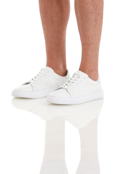 Beyaz Casual Bağcıklı Deri Sneakers - 2