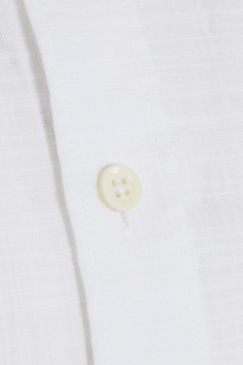 Beyaz Slim Fit Düz 100% Pamuk Düğmeli Yaka Uzun Kollu Casual Gömlek - Thumbnail (2)