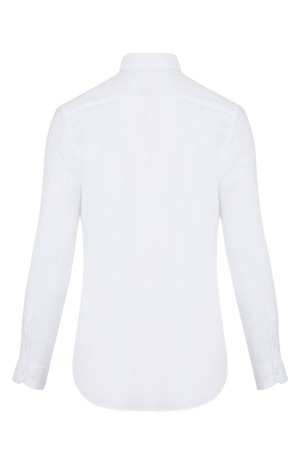 Beyaz Regular Fit Düz 100% Keten Uzun Kol Gömlek - Thumbnail