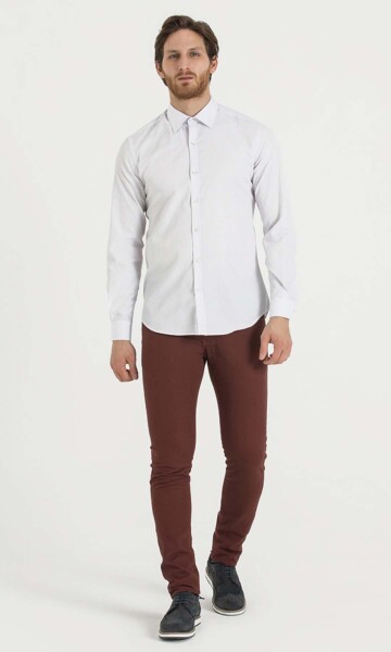 Beyaz Çizgili Slim Fit Gömlek - 2