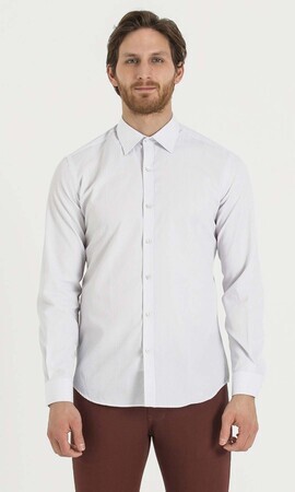 Beyaz Çizgili Slim Fit Gömlek - 6