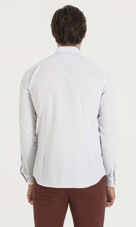 Beyaz Çizgili Slim Fit Gömlek - Thumbnail