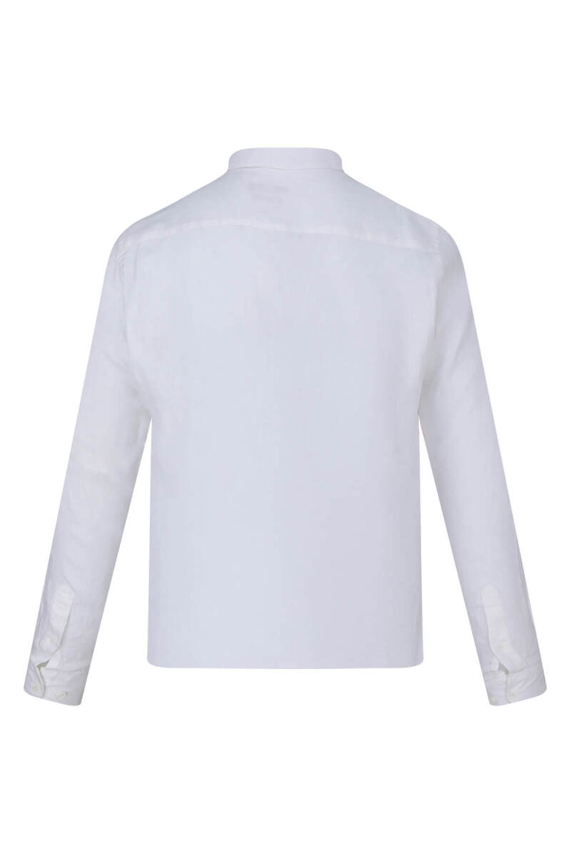 Beyaz Comfort Fit 100% Keten Düğmeli Yaka Uzun Kollu Keten Gömlek - Saykı (1)