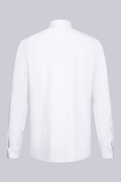 Beyaz Comfort Fit 100% Pamuk Devrik Manşet Yaka Saten Damatlık Gömlek - 2