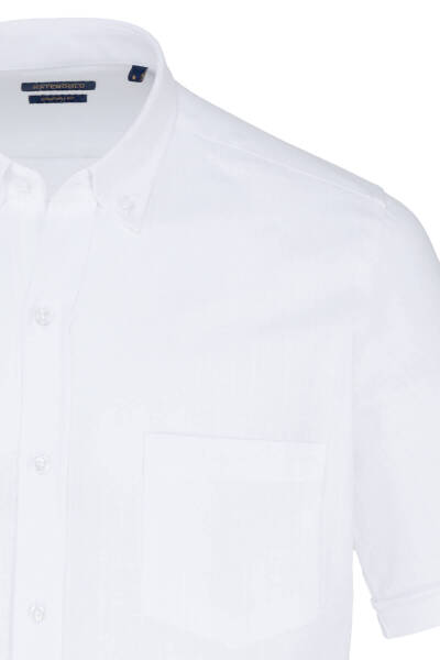 Beyaz Comfort Fit 100% Pamuk Düğmeli Yaka Kısa Kollu Casual Gömlek - 2